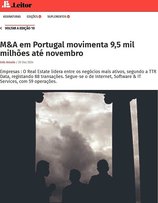 M&A em Portugal movimenta 9,5 mil milhes at novembro